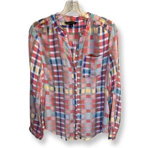 Zac & Rachel, Colorful Plaid, Button up, V-Neck, Ruffles, S